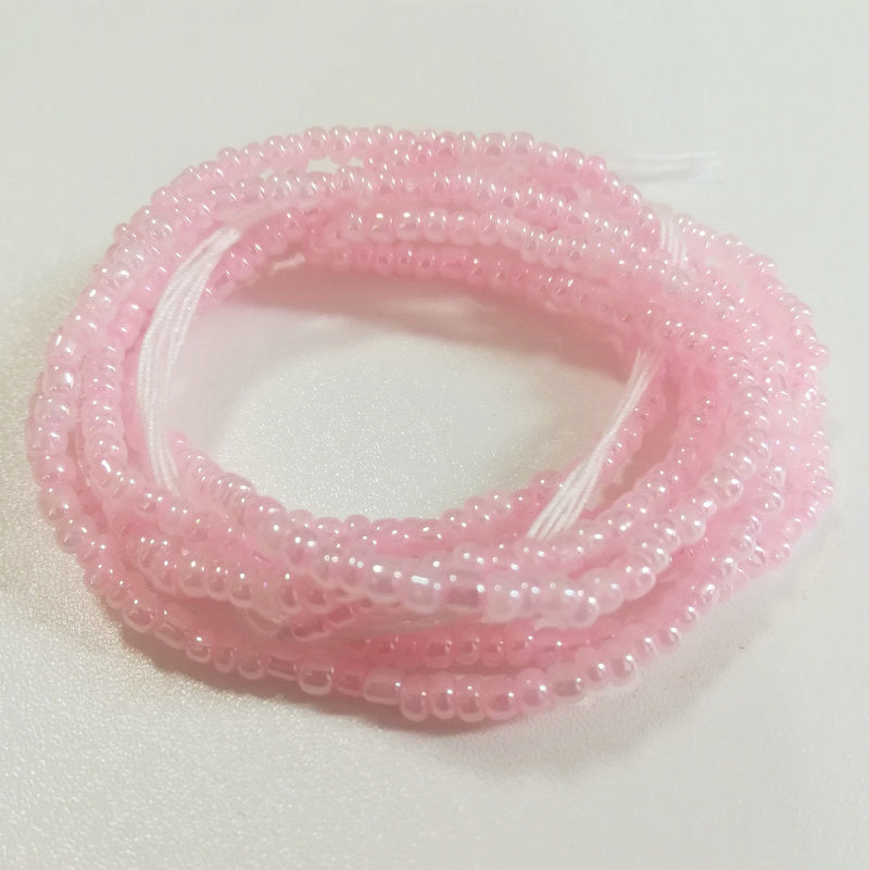 Glass Baby Pink Tie-On Waistbead