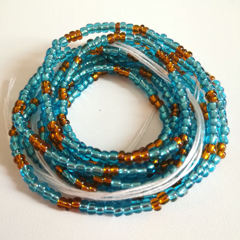 Sky Blue + Gold Glass Tie-On Waistbead